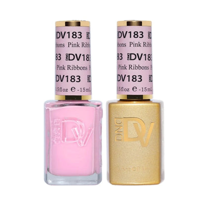 DND DIVA 183 Pink Ribbons bright neutral pink gel nail polish bottle duo combo
