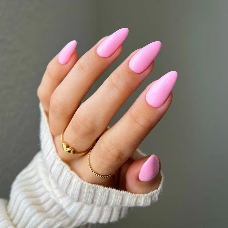 Bright neutral pink gel nails manicure using DND DIVA 183 Pink Ribbons polish