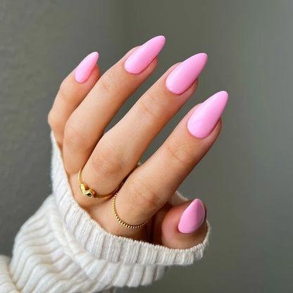 Bright neutral pink gel nails manicure using DND DIVA 183 Pink Ribbons polish