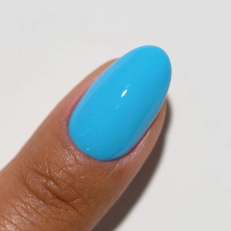 Close up of DND DIVA 222 Angel Numbers deep sky blue gel polish swatch
