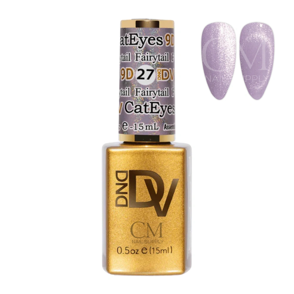 DND Diva 9D Cat Eye Gel Polish #27 Fairytail bottle with magnetic cat eye nail swatch