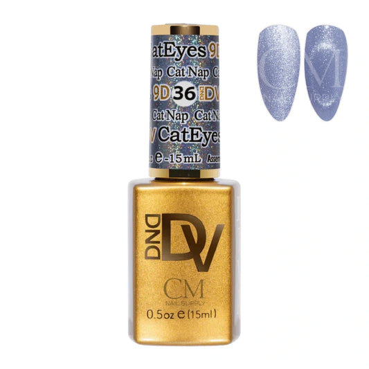 DND Diva 9D Cat Eye Gel Polish #36 Cat Nap bottle with magnetic cat eye nail swatch