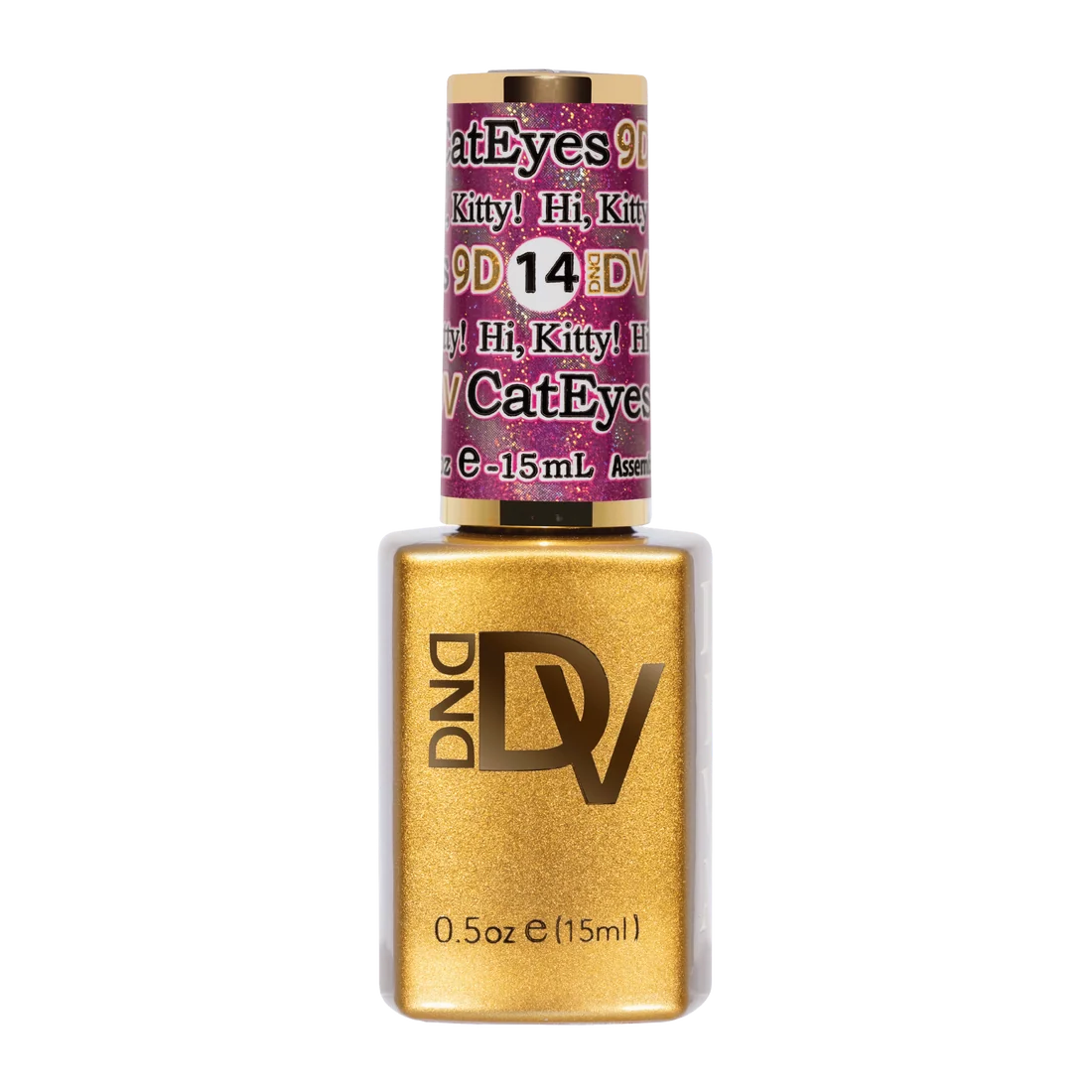 DND Diva Cat Eye Gel Polish #14 Hi Kitty bottle standing upright in hot pink.