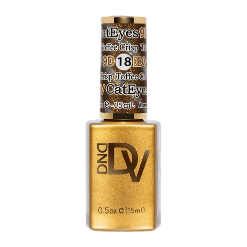 DND Diva Cat Eye Gel Polish #18 Toffee Crisp bottle standing upright in brown sugar.