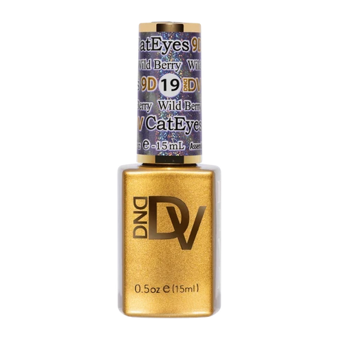 DND Diva Cat Eye Gel Polish #19 Wild Berry bottle standing upright in muted grape.