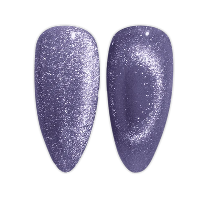 Close up swatch of DND Diva Cat Eye Gel Polish #19 Wild Berry showing the muted grape cat eye nail polish effect.