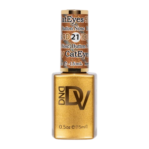 DND Diva Cat Eye Gel Polish #21 Button Nose bottle standing upright in caramel orange.