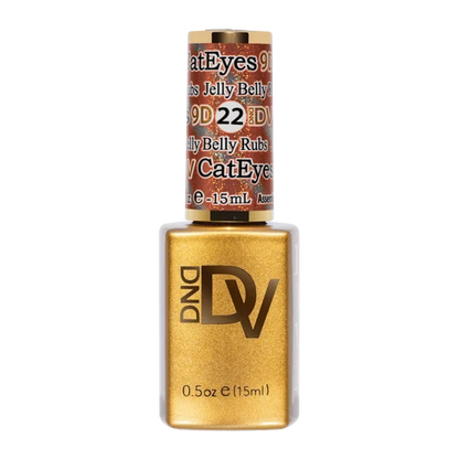 DND Diva Cat Eye Gel Polish #22 Jelly Belly Rubs bottle standing upright in watermelon pink.