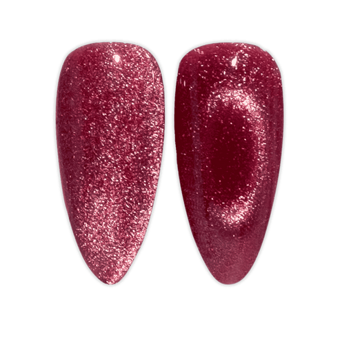 Close up swatch of DND Diva Cat Eye Gel Polish #24 Hot Cinnamon showing the cinnamon pink cat eye nail polish effect.