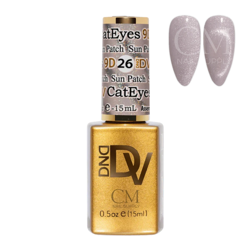 DND DIVA Cat Eye Gel Polish Sun Patch 26 bottle with swatch nails