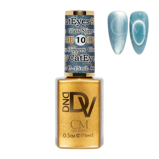 DND DIVA Cat Eye Gel Polish Glass Slippers 10 bottle with blue nail swatch