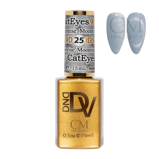 DND DIVA Cat Eye Gel Polish Moonrise 25 silver bottle with nail swatch