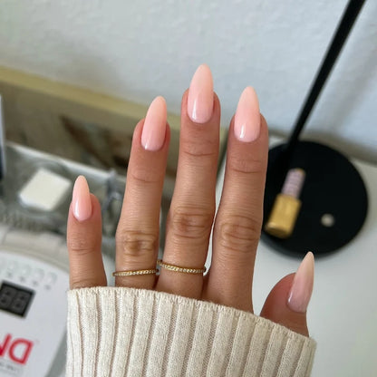 Light pink beige gel manicure painted with DND DIVA Painter's Antidote on natural nails