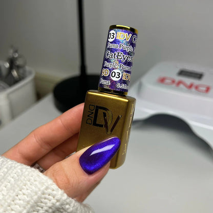 DND DIVA Puma Purple cat eye gel polish bottle angled view
