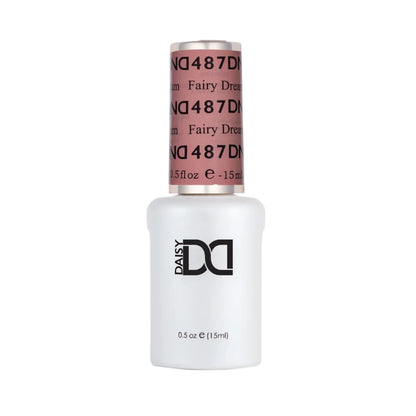 DND Fairy Dream #487 gel polish bottle in a dreamy fairy-inspired nail colour, A delicate beige nude with red undertones