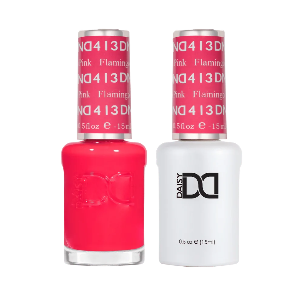 DND Flamingo Pink #413 gel and lacquer duo available at a nail supply store in Canada