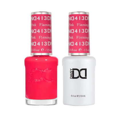DND Flamingo Pink #413 gel and lacquer duo available at a nail supply store in Canada