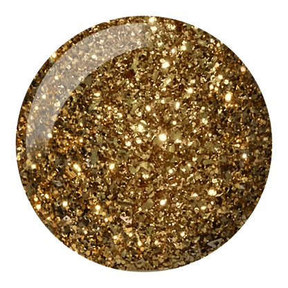Close up color swatch of DND Golden Gardens #546 showing the yellow gold shade packed with glitter