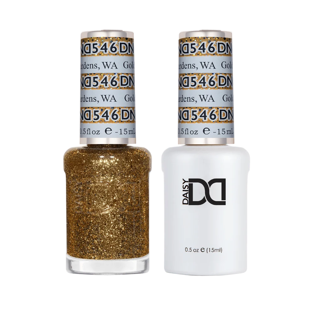 DND Golden Gardens #546 gel and lacquer duo set with both bottles shown together