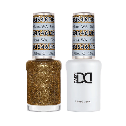 DND Golden Gardens #546 gel and lacquer duo set with both bottles shown together