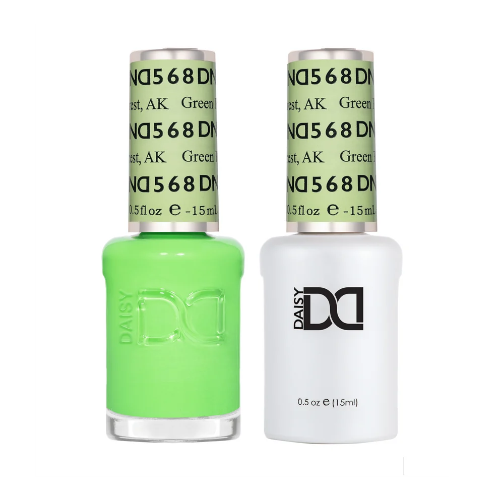 DND Green Forest #568 gel and lacquer duo set with both bottles shown together