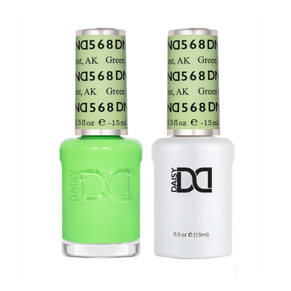 DND Green Forest #568 gel and lacquer duo set with both bottles shown together