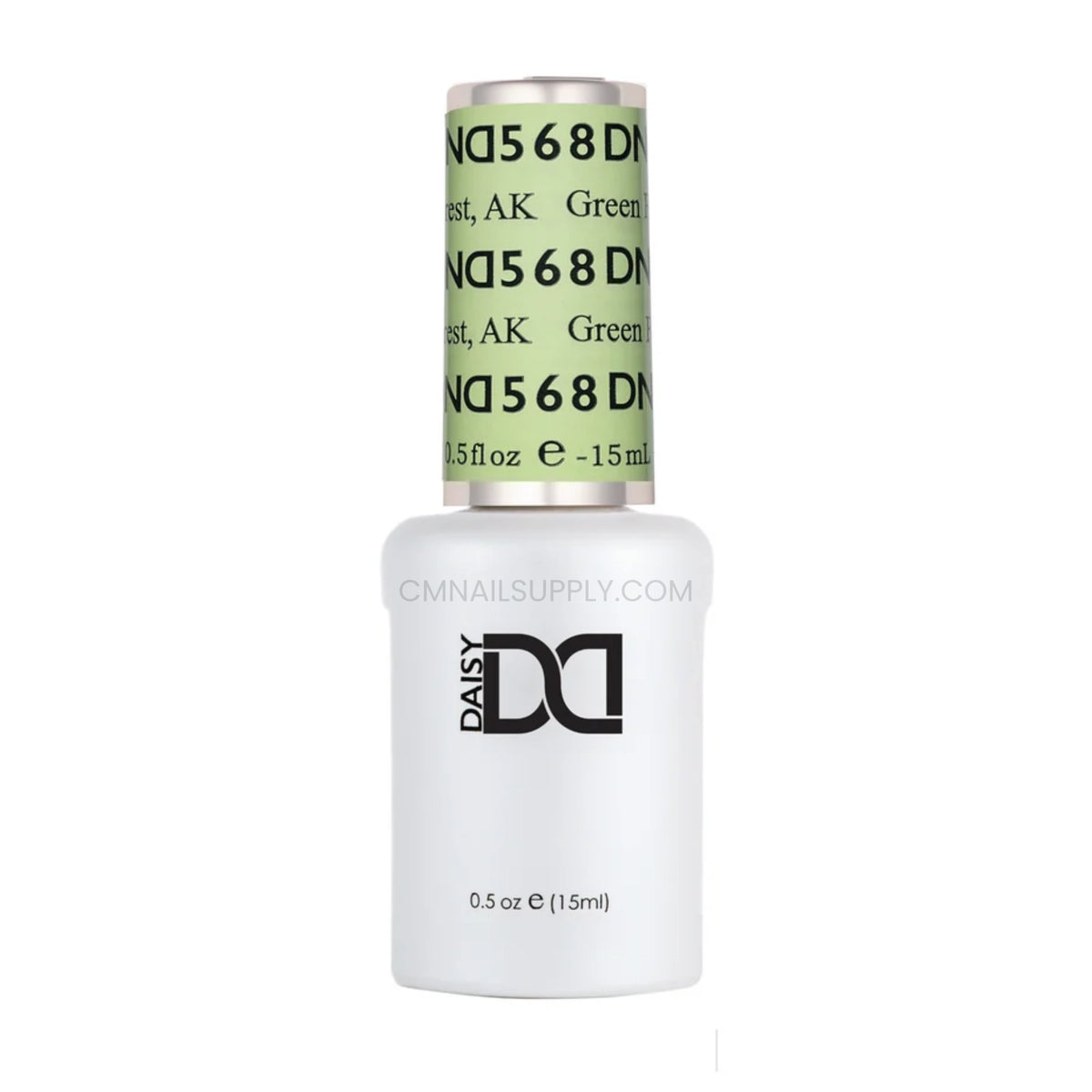 DND Green Forest #568 gel polish bottle in a bright neon green with white undertones