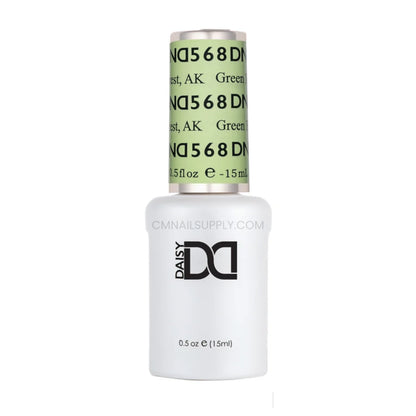 DND Green Forest #568 gel polish bottle in a bright neon green with white undertones