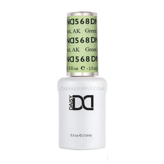 DND Green Forest #568 gel polish bottle in a bright neon green with white undertones