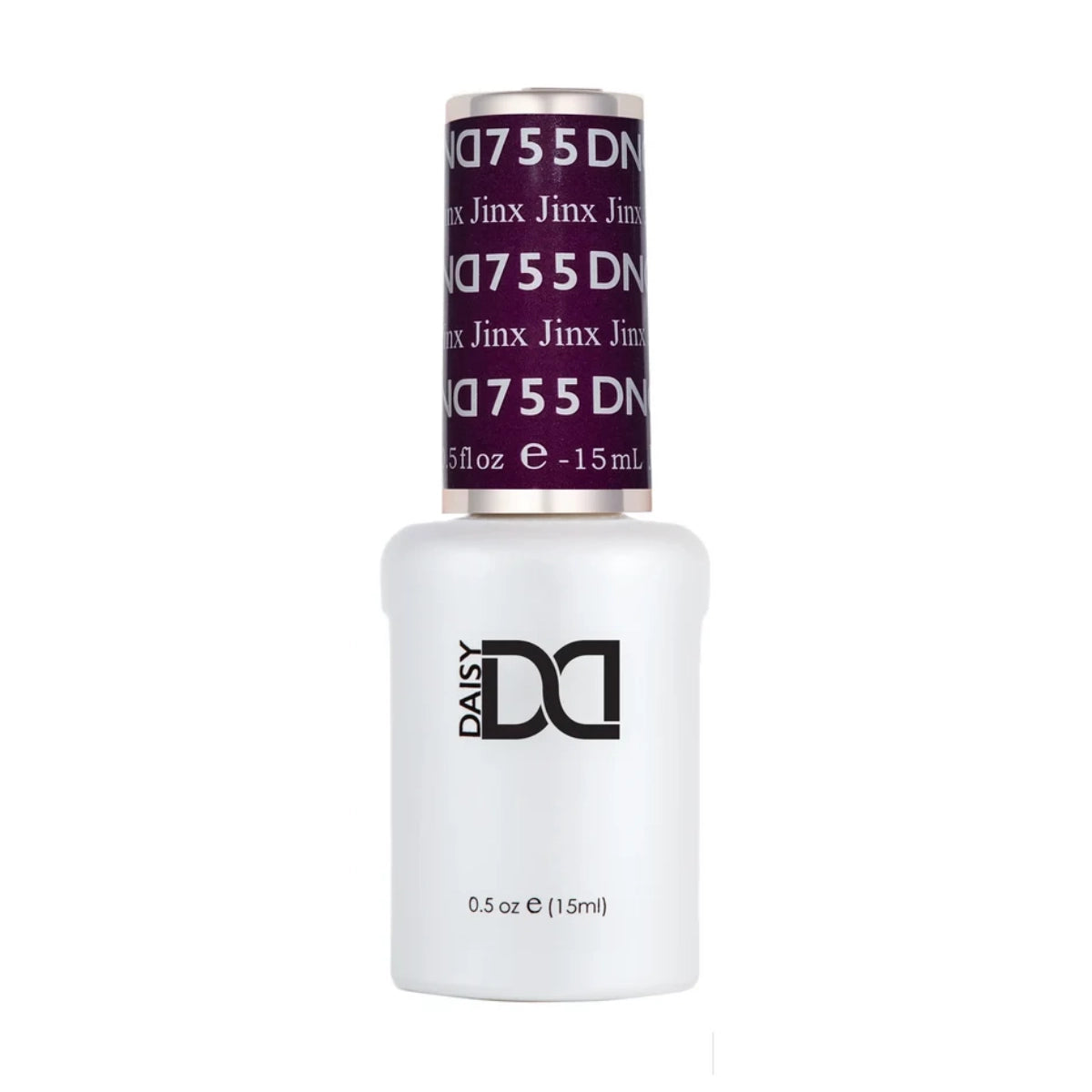 DND Jinx #755 gel polish bottle in its signature maroon burgundy nail colour shade.