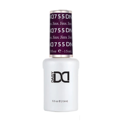 DND Jinx #755 gel polish bottle in its signature maroon burgundy nail colour shade.