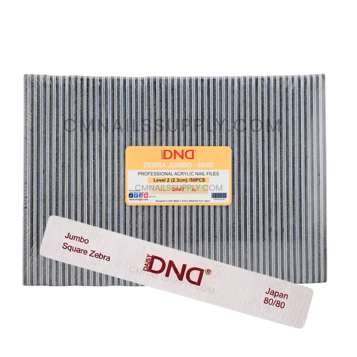 Pack of 50 DND Acrylic Nail Files Jumbo Square Zebra 80 80 for professional acrylic shaping
