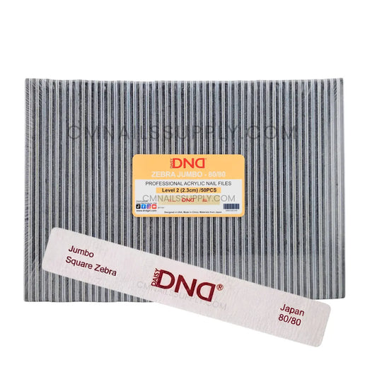 Pack of 50 DND Acrylic Nail Files Jumbo Square Zebra 80 80 for professional acrylic shaping
