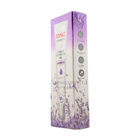 DND Lavender Nail and Cuticle Oil – non-greasy, top-rated cuticle oil made in USA (back label)