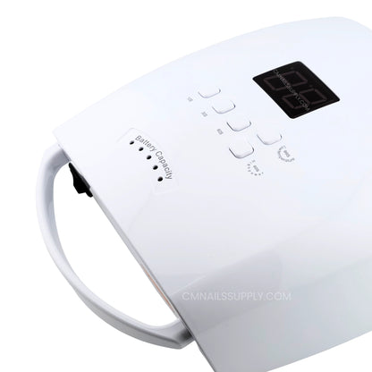 Close up of the DND nail lamp digital display showing the timer buttons and settings