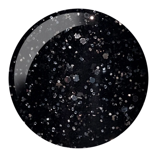 DND Night Sky #527 colour swatch showing a dramatic galactic black nail polish with glitter.