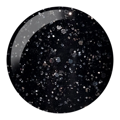 DND Night Sky #527 colour swatch showing a dramatic galactic black nail polish with glitter.