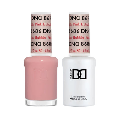 DND Pink Bubble #8686 (3456) gel and lacquer duo set showing porcelain pink sheer salon polish system