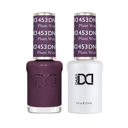 DND Plum Wine #453 Gel & Lacquer Duo featuring matching gel polish and nail lacquer.