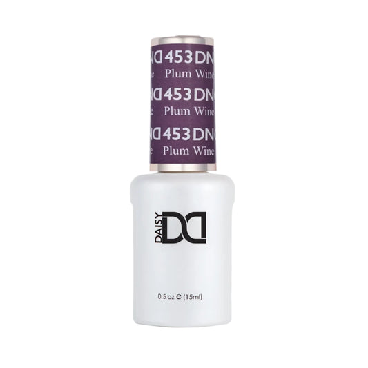 DND Plum Wine #453 gel polish bottle in a rich plum wine nail colour.