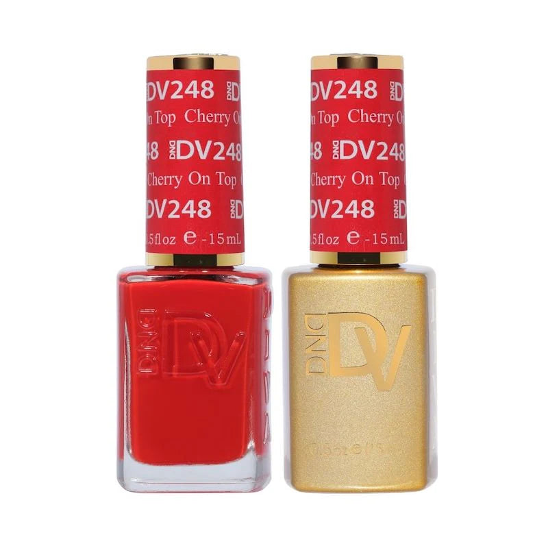 DIVA #248 Cherry On Top DND red nail polish duo gel and lacquer bottle