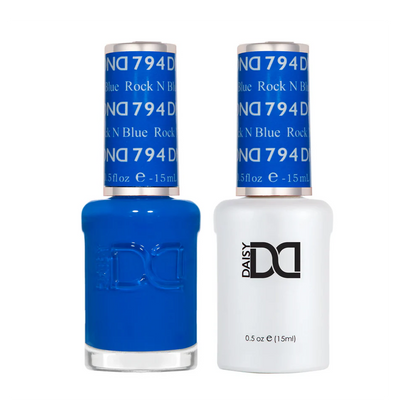 DND Rock n Blue 794 gel and lacquer polish bottles, DND polish Canada