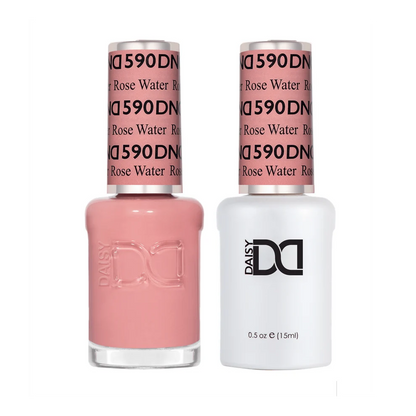 DND Rose Water #590 gel and lacquer duo set with both bottles shown together