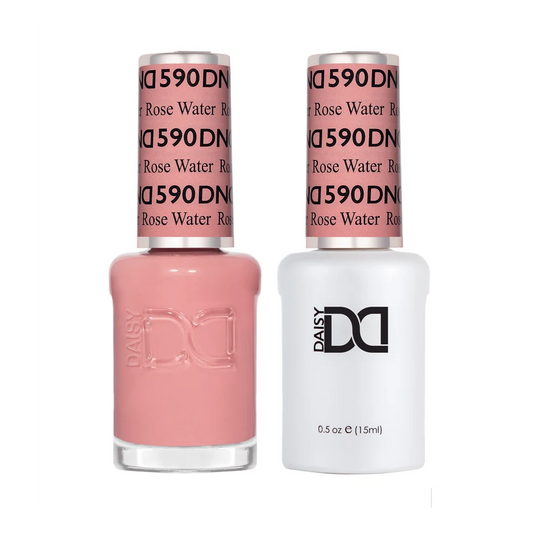 DND Rose Water #590 gel and lacquer duo set with both bottles shown together