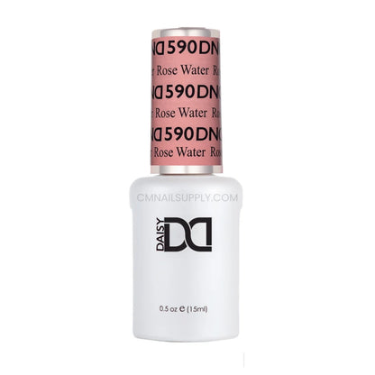 DND Rose Water #590 gel polish bottle in a chic warm toned pink beige shade
