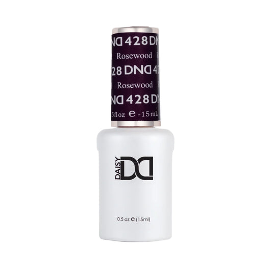 DND Rosewood #428 gel polish bottle in a rich rosewood nail colour.