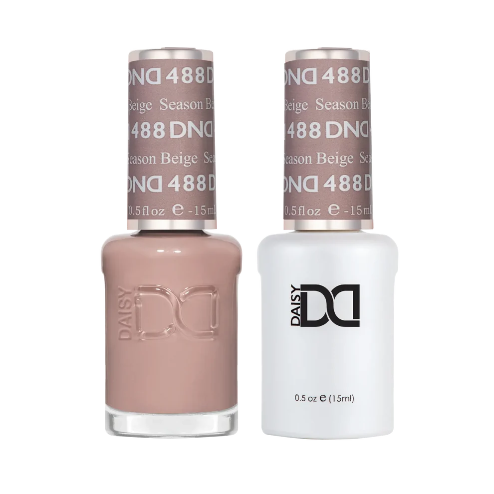 DND Season Beige #488 Gel & Lacquer Duo featuring matching light brown nude gel polish and nail lacquer.