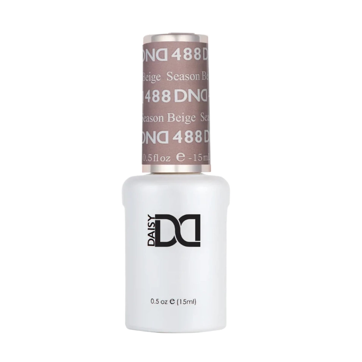 DND Season Beige #488 gel polish bottle in a classic light brown nude shade.