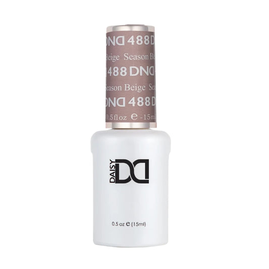 DND Season Beige #488 gel polish bottle in a classic light brown nude shade.