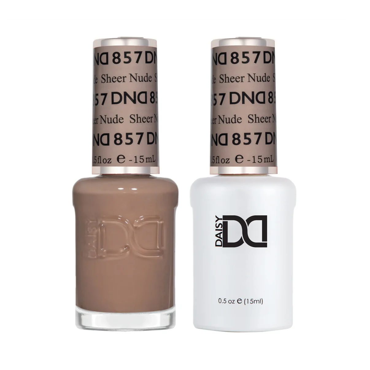 DND Sheer Nude 857 gel and lacquer polish bottles, DND gel polish Canada, DND nail polish Canada